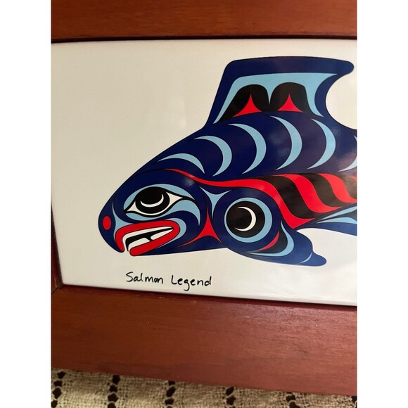 Vintage Redwood Salmon Legend Wood & Tile Box - Picture 2 of 8